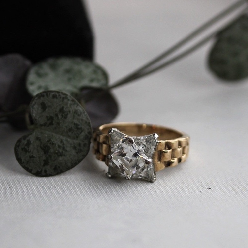 EDCO 14k Gold Over Sterling Silver Star crystal Jubilee Band Ring Size 7.9